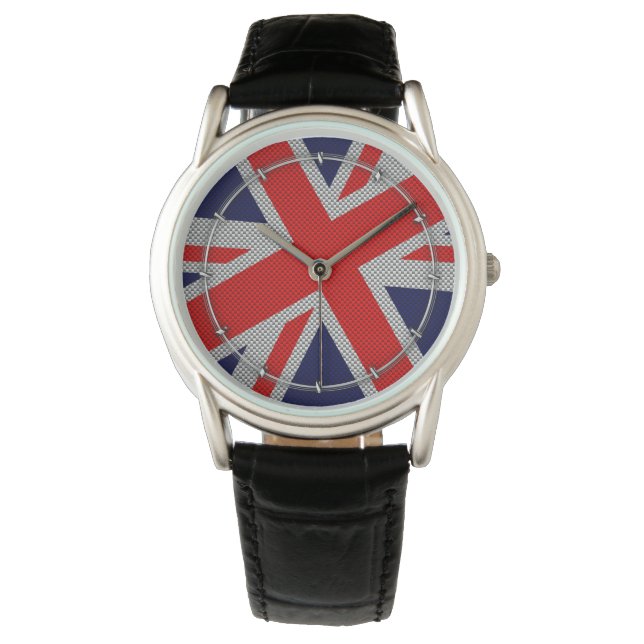 Reloj De Pulsera Vibrante Union Jack on Carbon Fiber Style Print (Anverso)