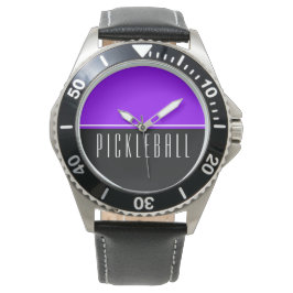 Reloj De Pulsera Vibrante Vivid Purple Black Halves PICKLEBALL Text