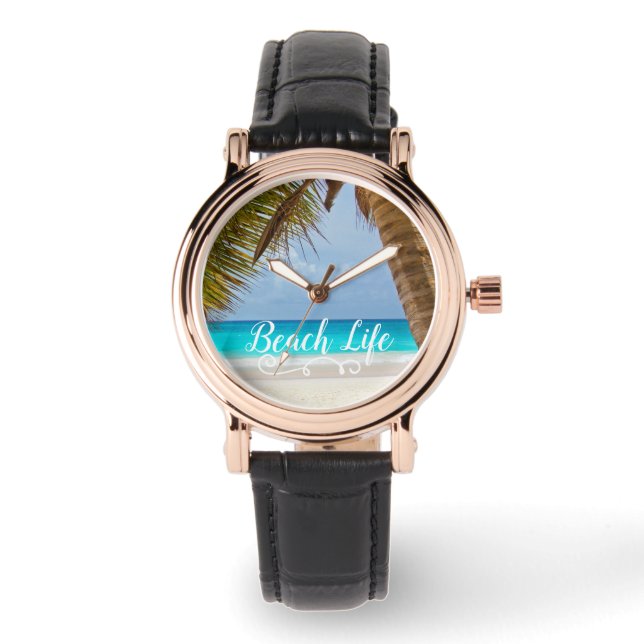 Reloj De Pulsera Vida de Playa - Arena de Playa y Palmeras (Anverso)