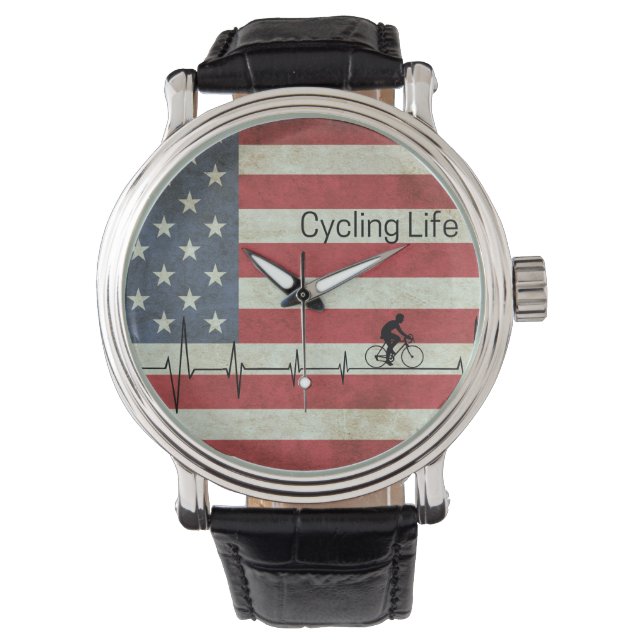 Reloj De Pulsera Vida en bicicleta, estrellas y rayas (Anverso)