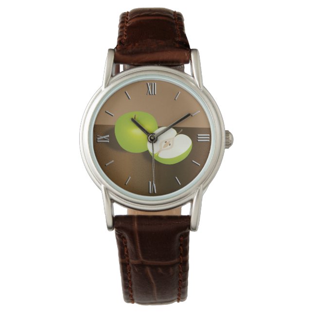 Reloj De Pulsera Vida fija verde de manzana y media (Anverso)