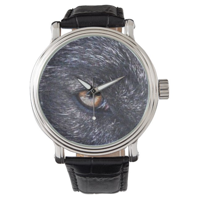 Reloj De Pulsera Vida silvestre de ojos de lobo negro (Anverso)