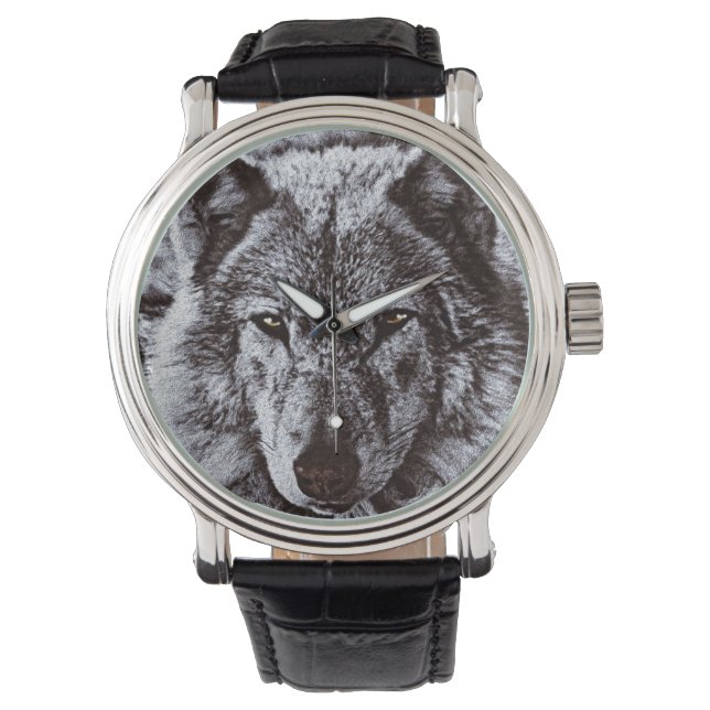 Reloj De Pulsera Vida silvestre del lobo negro (Anverso)