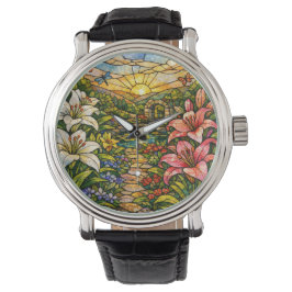 Reloj De Pulsera Vidrieras de Lirios y Sol