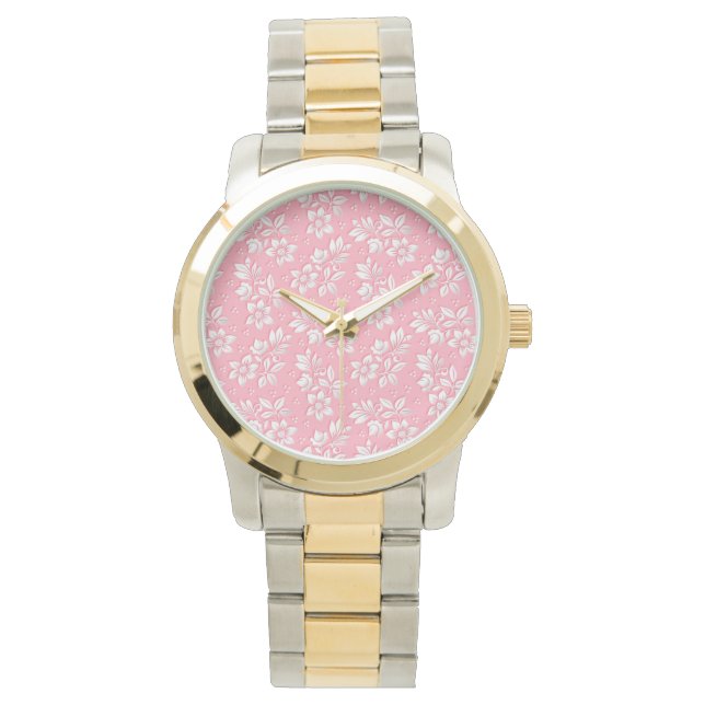 Reloj De Pulsera Vidrio blanco rosado floral moderno (Anverso)
