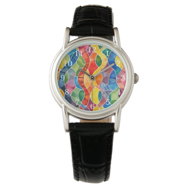 Reloj De Pulsera Vidrio con manchas de arco iris acuático (Anverso)