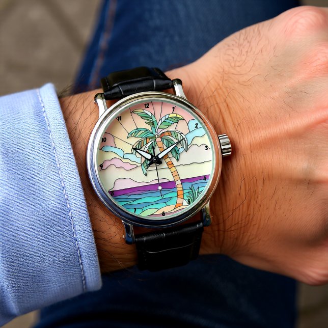 Reloj De Pulsera Vidrio emplomado de palmera pastel (Subido por el creador)
