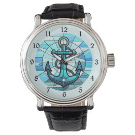 Reloj De Pulsera Vidrio manchado de anclaje azul nautico