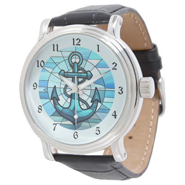 Reloj De Pulsera Vidrio manchado de anclaje azul nautico (Angular)