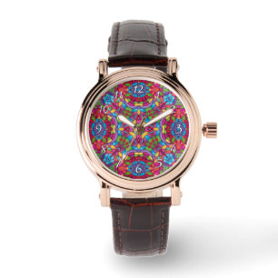Reloj De Pulsera Vidrio manchado Kaleidoscopio púrpura
