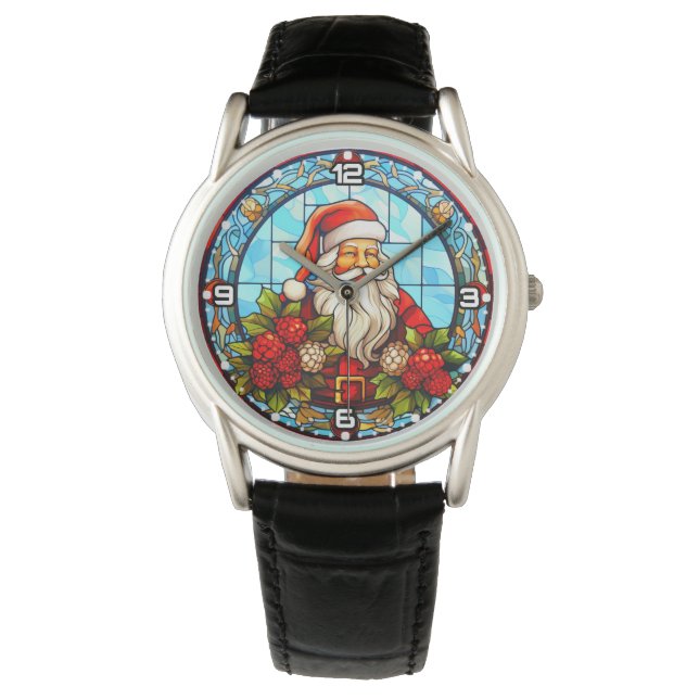 Reloj De Pulsera Vidrio Manchado Santa Navidad Ornamento-67672 (Anverso)