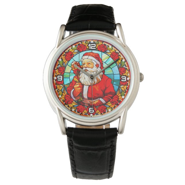 Reloj De Pulsera Vidrio Manchado Santa Navidad Ornamento-67680 (Anverso)