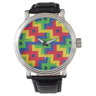 Reloj De Pulsera Vieja Faux Patchwork Quilt Photography