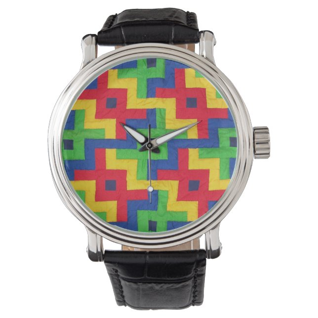 Reloj De Pulsera Vieja Faux Patchwork Quilt Photography (Anverso)