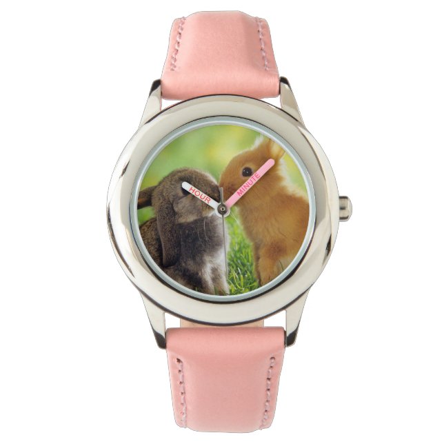 Reloj De Pulsera Vigila niños conejo acurrucarse verde marrón (Anverso)