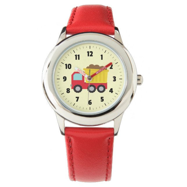 Reloj De Pulsera Vigilan a niños de camionetas rojas y amarillas (Anverso)