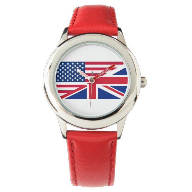 Reloj De Pulsera Vigilan a niños estadounidenses con bandera britán (Anverso)