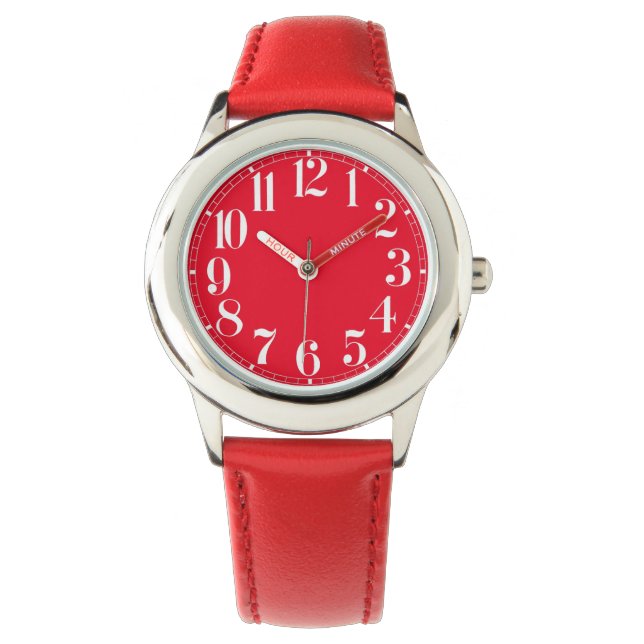 Reloj De Pulsera Vigilan niños con números grandes rojos y blancos (Anverso)
