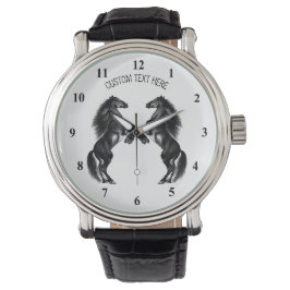 Reloj De Pulsera Vigilancia de caballos negros erguidos - Texto Per