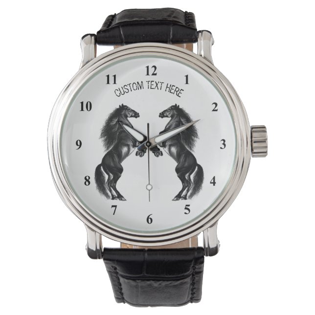 Reloj De Pulsera Vigilancia de caballos negros erguidos - Texto Per (Anverso)
