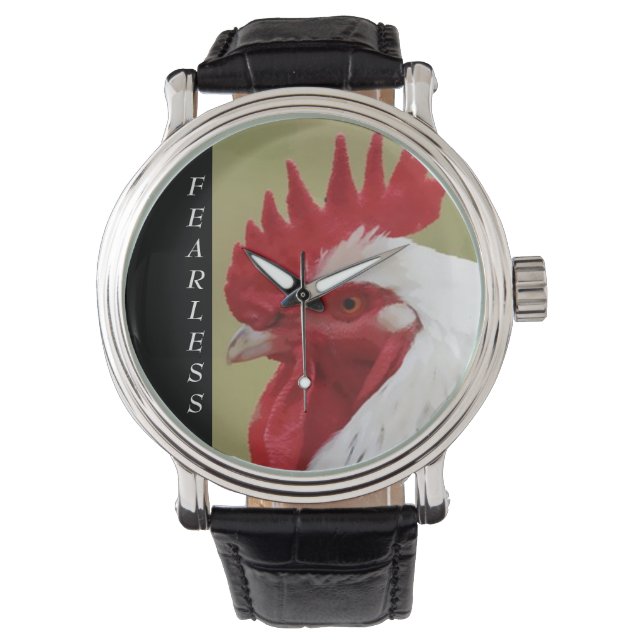 Reloj De Pulsera Vigilancia de gallos blancos intrépidos (Anverso)