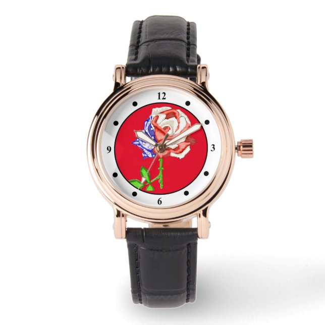 Reloj De Pulsera Vigilancia de la bandera patriótica Rosa (Anverso)