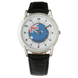 Reloj De Pulsera Vigilancia de la correa de cuero negro con bandera