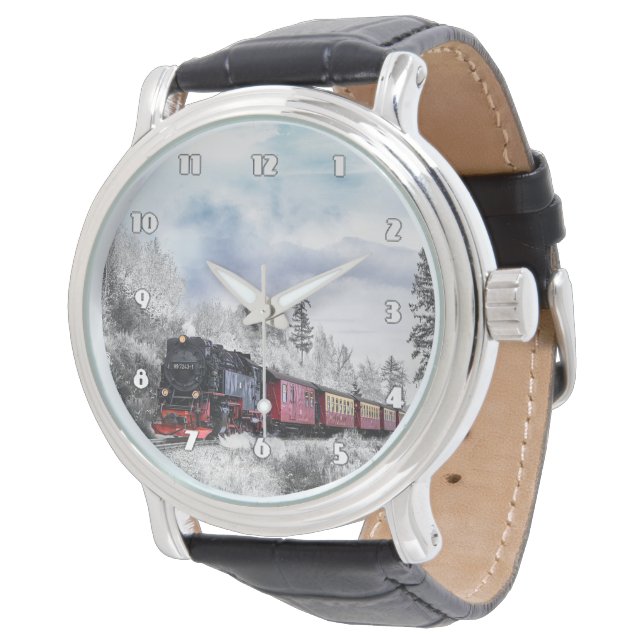 Reloj De Pulsera Vigilancia de la correa de cuero negro de los homb (Angular)