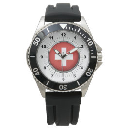Reloj De Pulsera Vigilancia de la correa de goma negra con bandera 