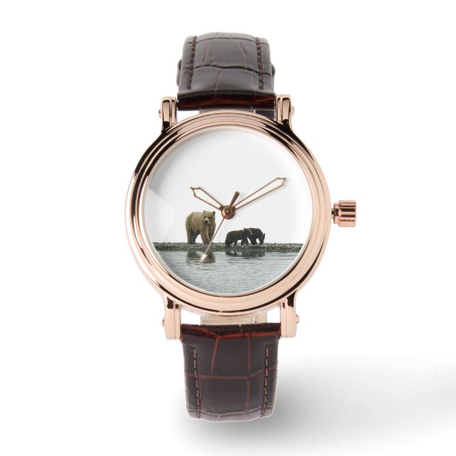 Reloj De Pulsera Vigilancia de la mujer con oso y cachorros pardos (Anverso)