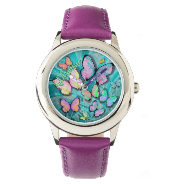Reloj De Pulsera ¡Vigilancia de mariposa! ¡Añadir nombre! ¡Girly Gi (Anverso)
