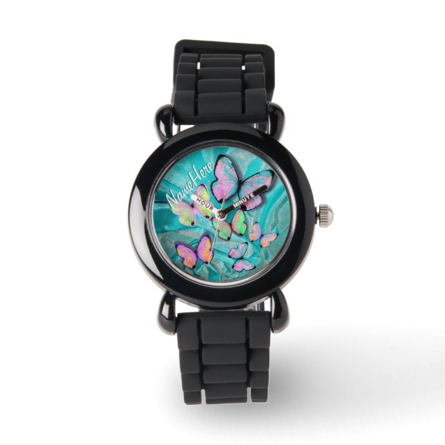 Reloj De Pulsera ¡Vigilancia de mariposa! ¡Añadir nombre! ¡Girly Gi (Anverso)