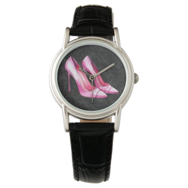 Reloj De Pulsera Vigilancia de zapatos en tacones rosados (Anverso)