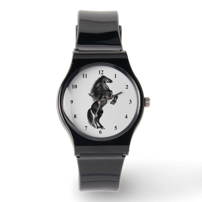Reloj De Pulsera Vigilancia del caballo negro vertical (Anverso)