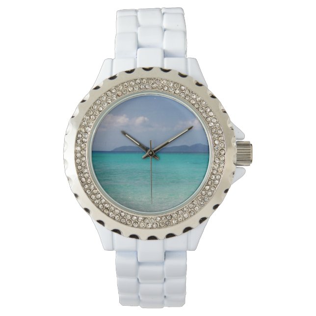 Reloj De Pulsera Vigilancia del esmalte blanco con escena de la isl (Anverso)