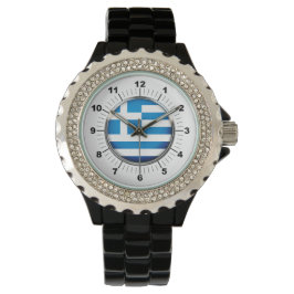 Reloj De Pulsera Vigilancia del esmalte negro de la bandera griega 