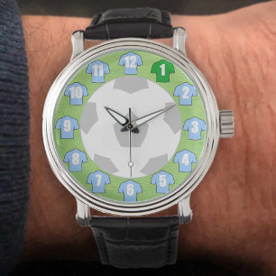 Reloj De Pulsera Vigilancia del fútbol - con Camisetas de Sky Blue