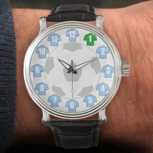 Reloj De Pulsera Vigilancia del fútbol - con Camisetas de Sky Blue
