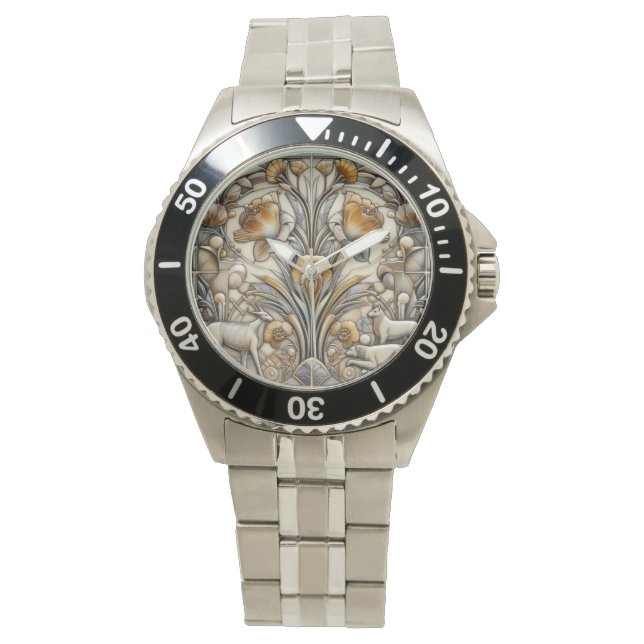 Reloj De Pulsera Vigilancia del mosaico de animales Art Deco (Anverso)