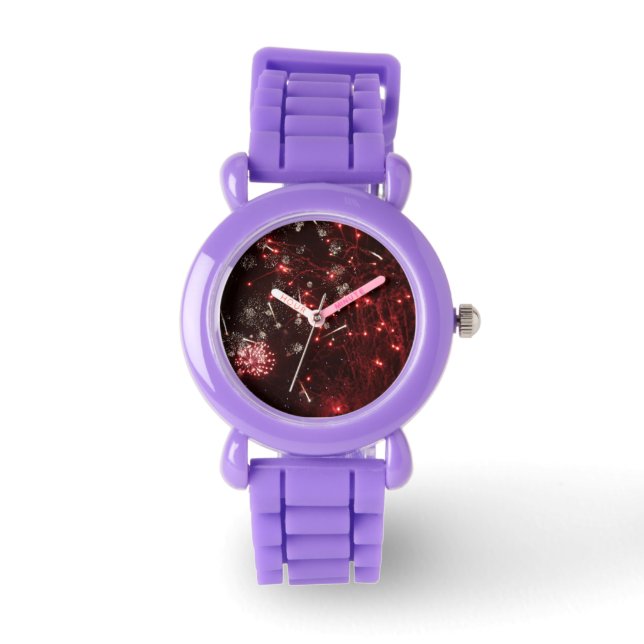 Reloj De Pulsera Vigilancia del Purpurina rojo de fuegos artificial (Anverso)