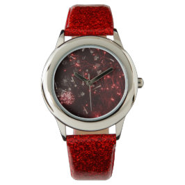 Reloj De Pulsera Vigilancia del Purpurina rojo de fuegos artificial