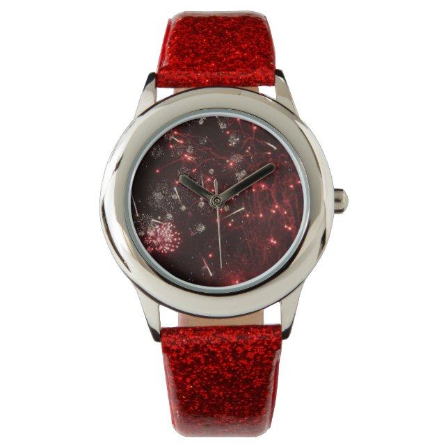 Reloj De Pulsera Vigilancia del Purpurina rojo de fuegos artificial (Anverso)
