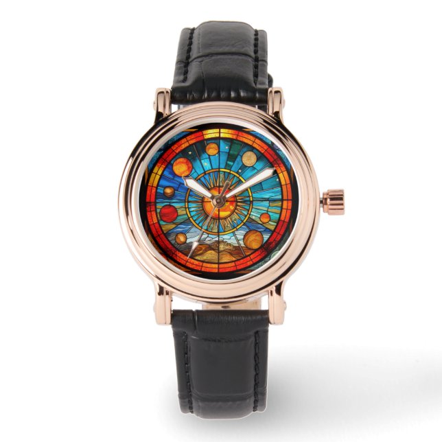 Reloj De Pulsera Vigilancia del sistema solar de vidrio manchado (Anverso)