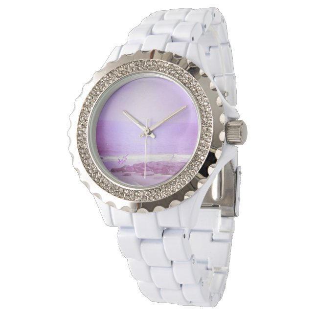 Reloj De Pulsera Vigilancia Diamante de imitación morada del océano (Angular)