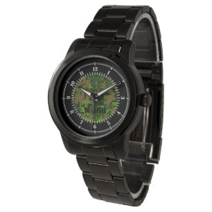 Reloj De Pulsera Vigilancia personalizada de camuflaje verde de Woo