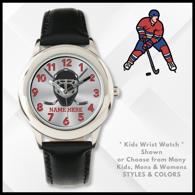 Reloj De Pulsera Vigilancia personalizada del hockey para niños y a (Hockey Wrist Watch for Boys, Girls, Men or Women. Custom, Hockey Watches. Personalized Hockey Gifts.)