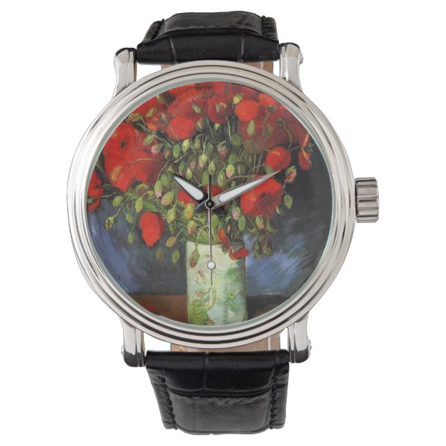 Reloj De Pulsera Vincent Van Gogh Vase Con Poppies Rojos (Anverso)