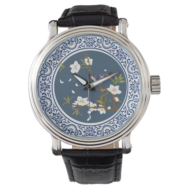 Reloj De Pulsera Viñeta Chinoiserie Arte de flor de aves china (Anverso)