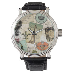Reloj De Pulsera Viñeta de collage de Viajes