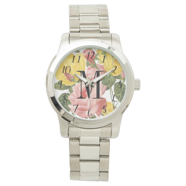 Reloj De Pulsera Viñetas Rosas Monogramadas Watch (Anverso)